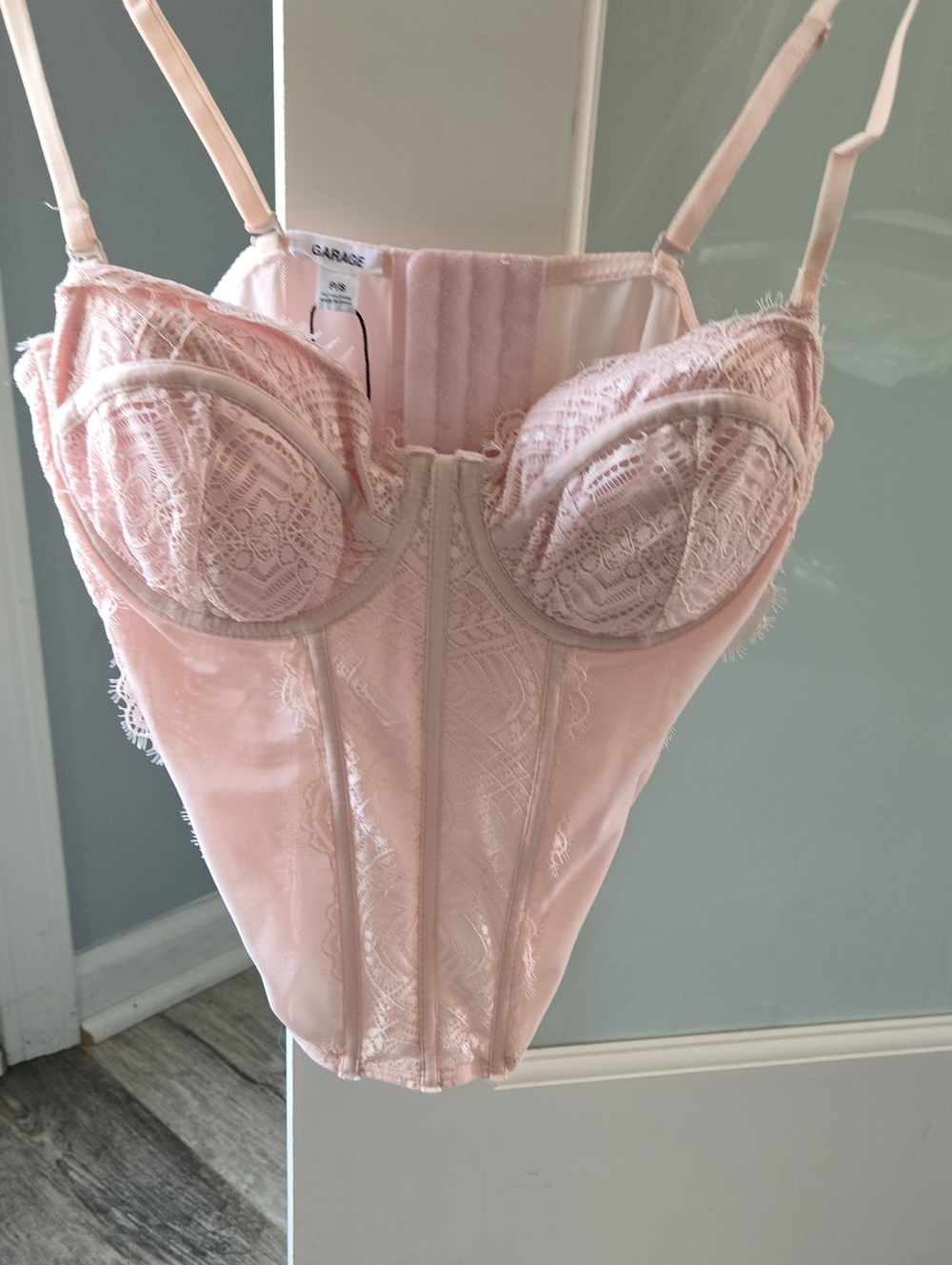 Garage Pale Pink Lace Bustier Top